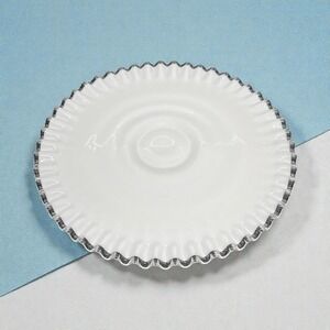 Vintage Fenton Silver Crest Low Pedestal Cake Stand Plate Milk Glass Crimped 12"
